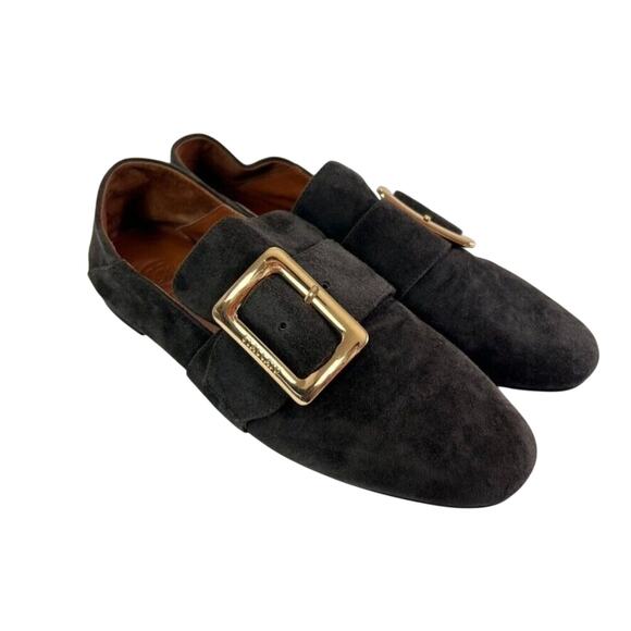 Staccato Smoking Slipper Shoe Women 230 US 6 Gray Suede Buckle Gold Buckle - Picture 2 of 12